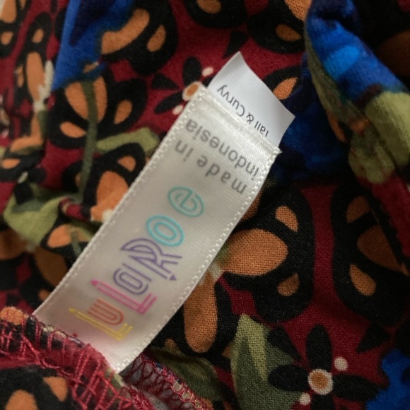 NWT LuLaRoe TC Leggings blue orange red Tall & Curvy flowers floral LLR NEW - Picture 2 of 2